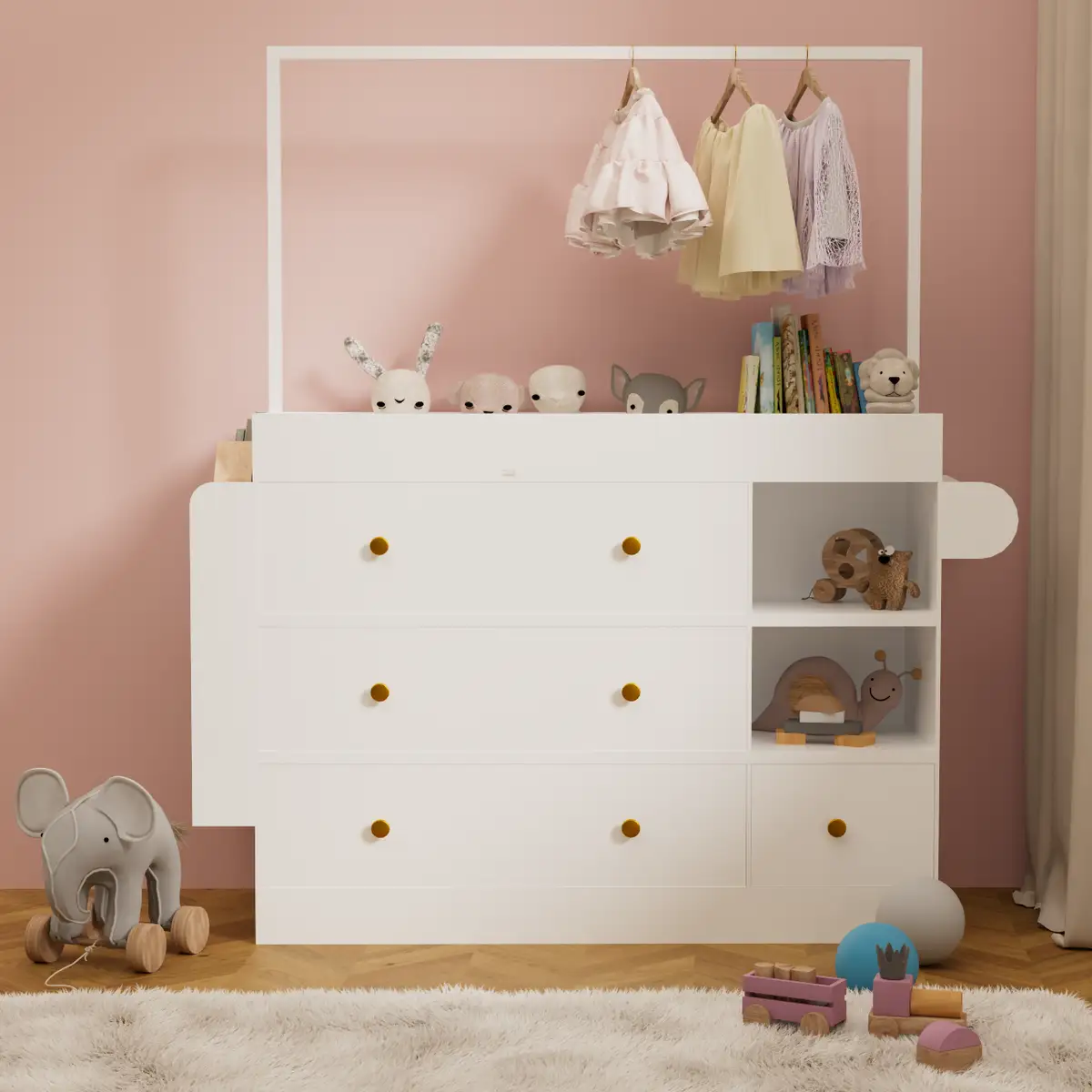 Modern Table Dresser,Baby Dressing Table with 3 extra