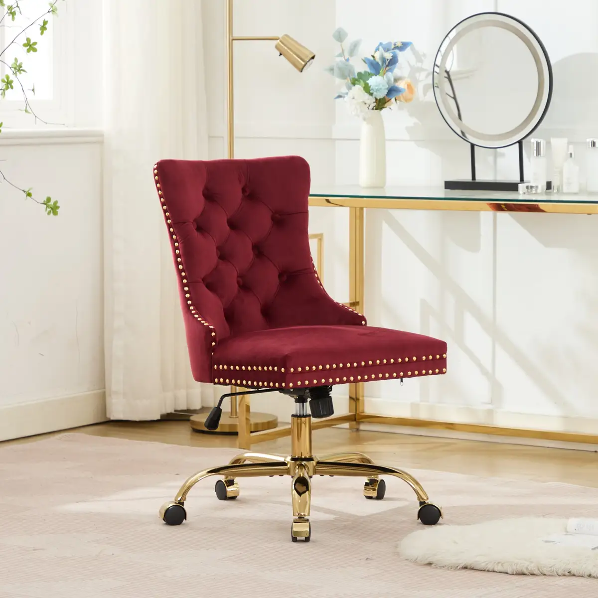 A&A Furniture Office Chair, Modern Velvet Upholstered Tufted Button Home Office
