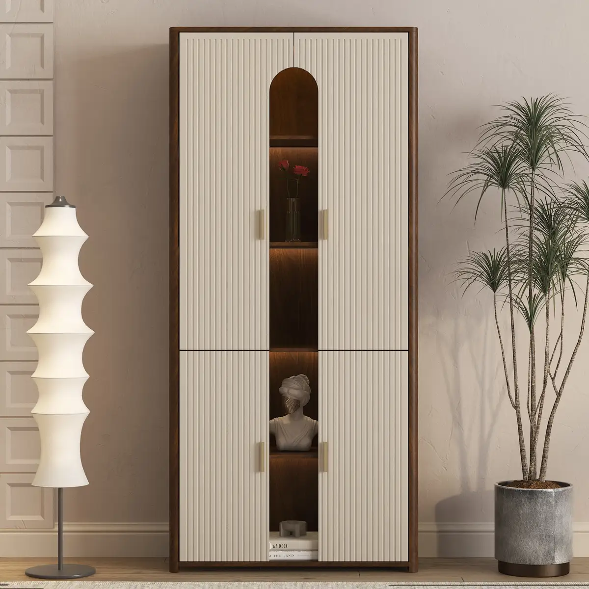Display Cabinet with Doors, Bookcase with LED Lights, Display Case