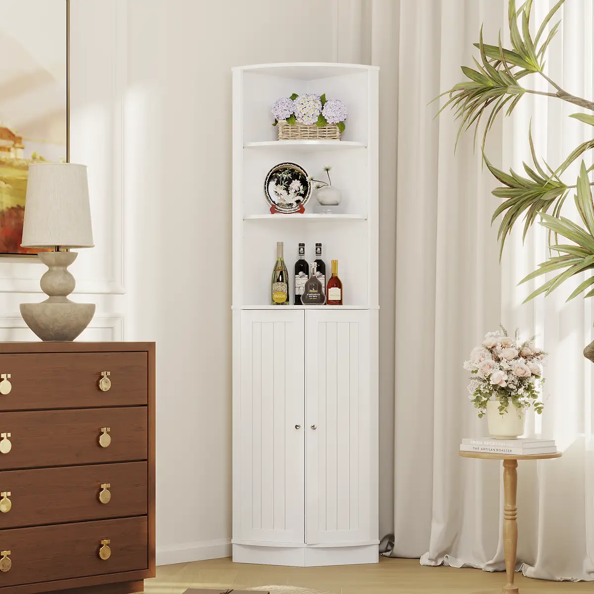 67" Tall Corner Cabinet with 2 Doors and Adjustable Shelves, Narrow