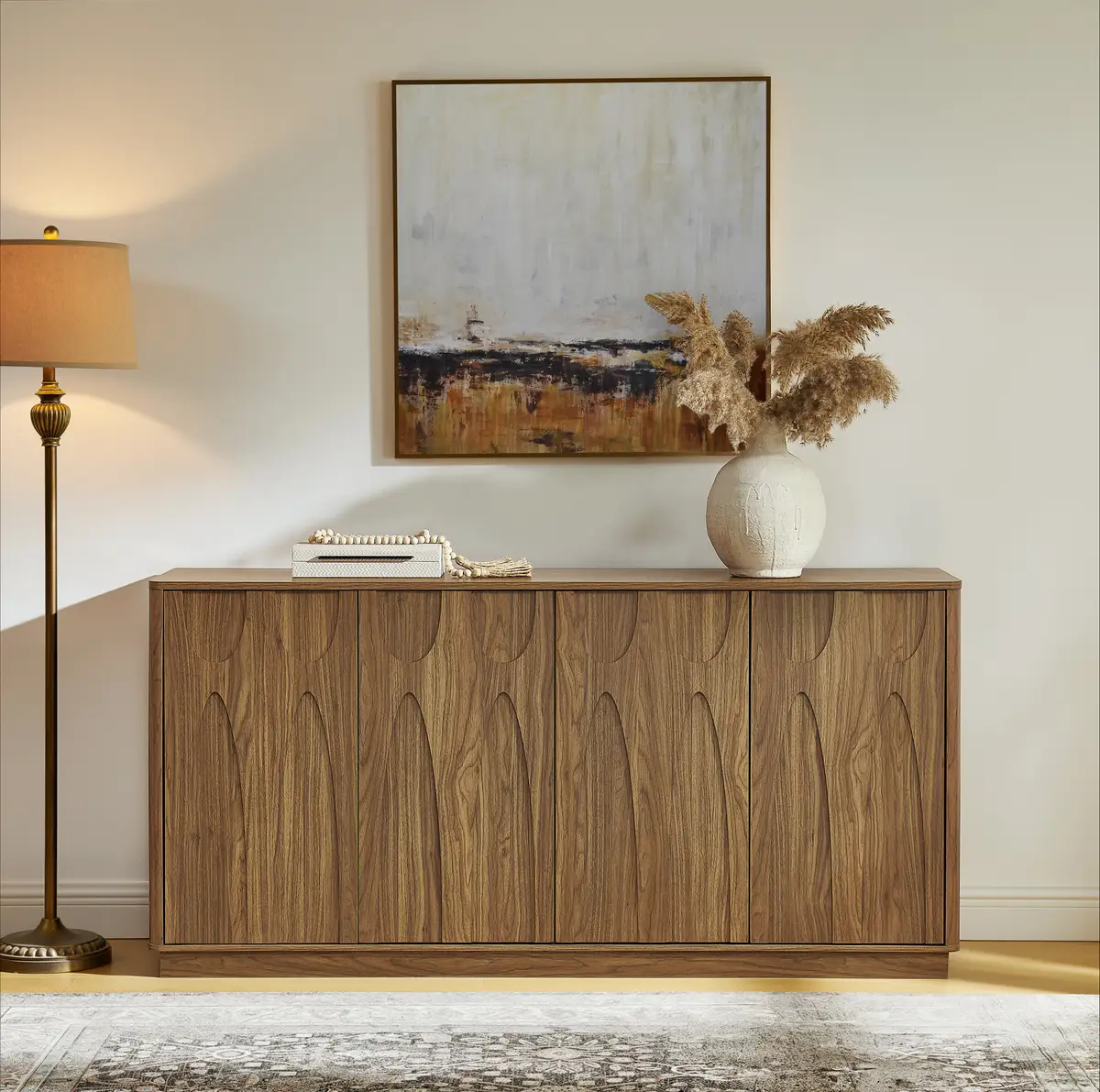 64-Inch TV Stand/Sideboard/Storage Cabinet with Magnetic Doors – Fits Up