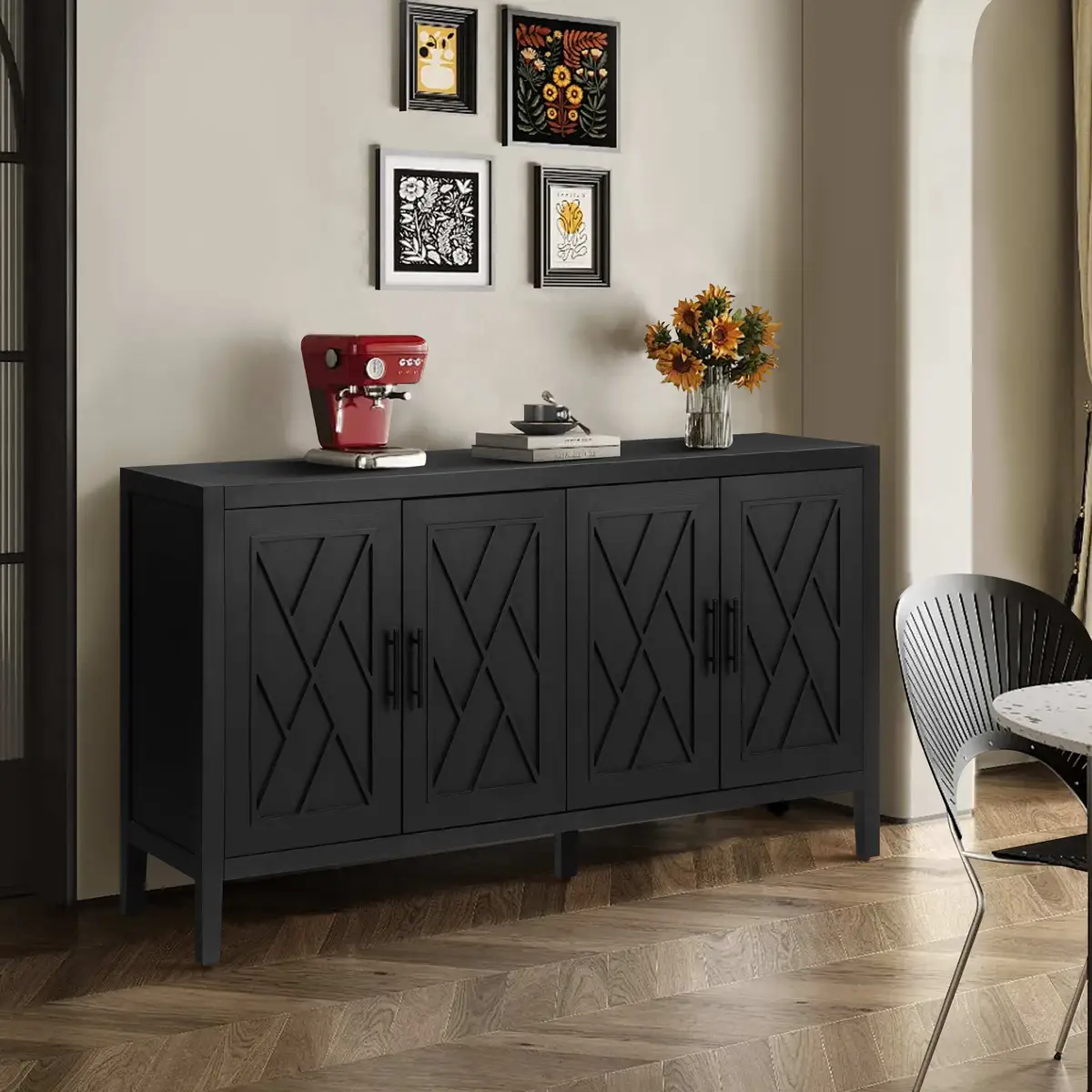 60 inches Modern Farmhouse Accent Cabinet with 4 Doors