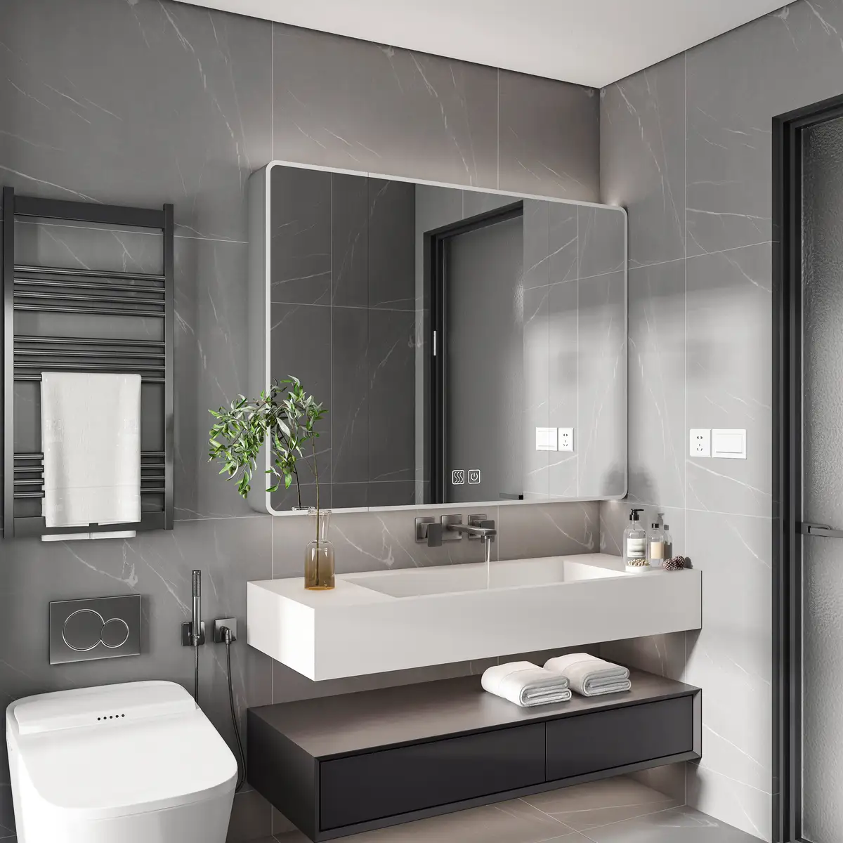 Aluminium Medicine Cabinet Mirror, 35 28 Inches Medicine Cabinet with 3
