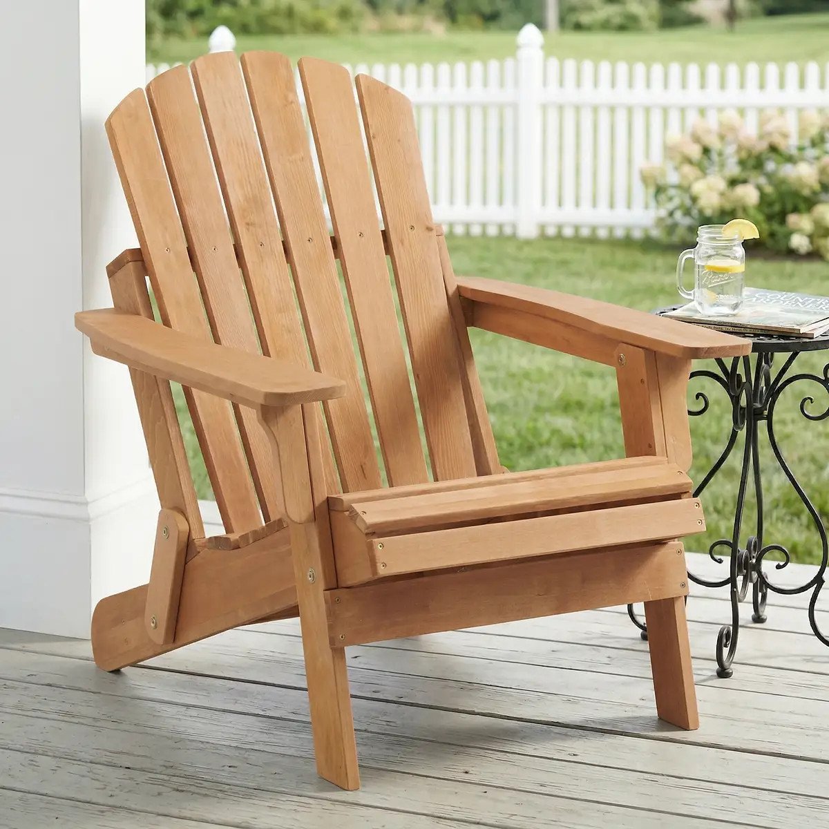 Oversize Wooden Outdoor Folding Adirondack Chair with Pre-Assembled BackRest