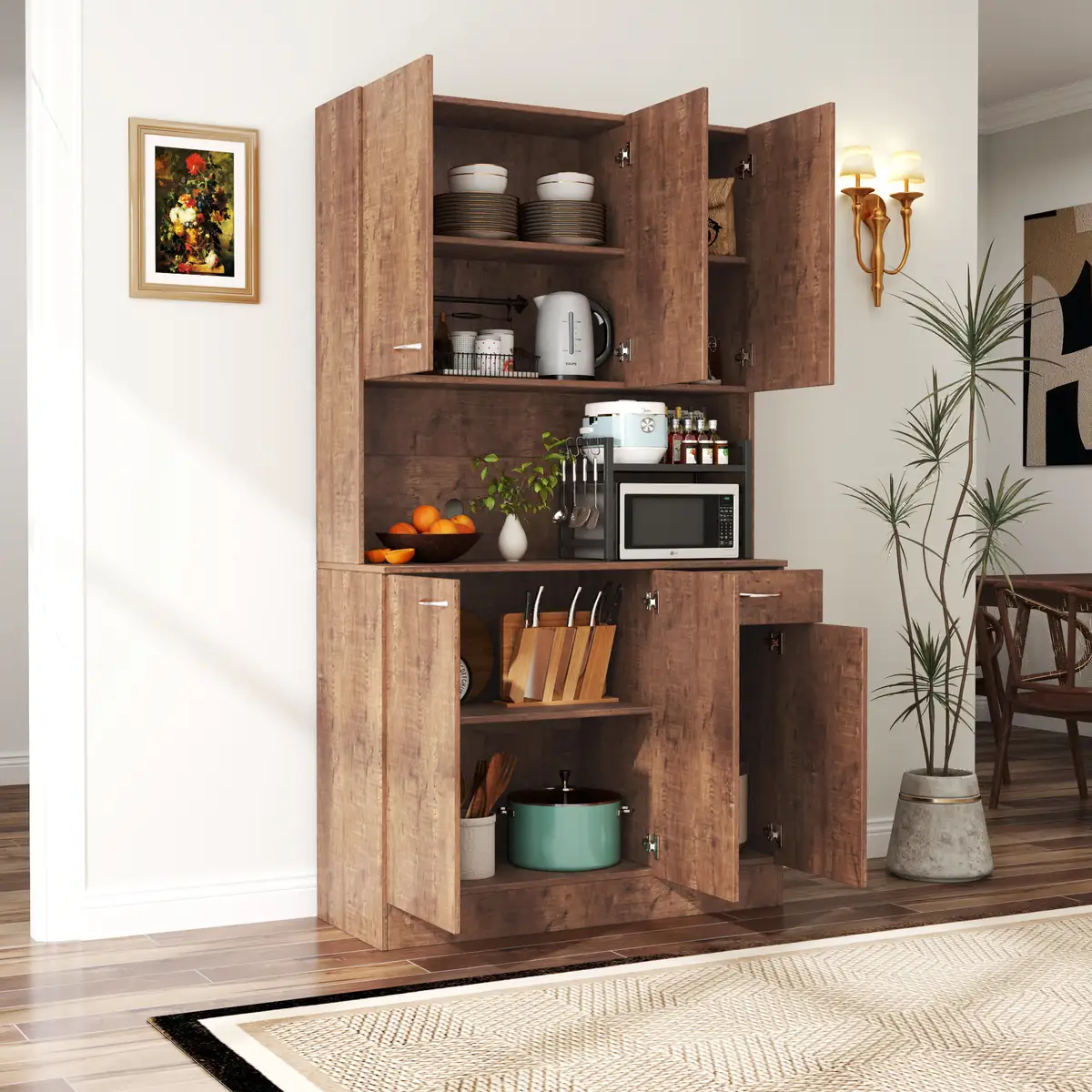 70.87" Tall Wardrobe& Kitchen Cabinet, with 6-Doors, 1-Open Shelves