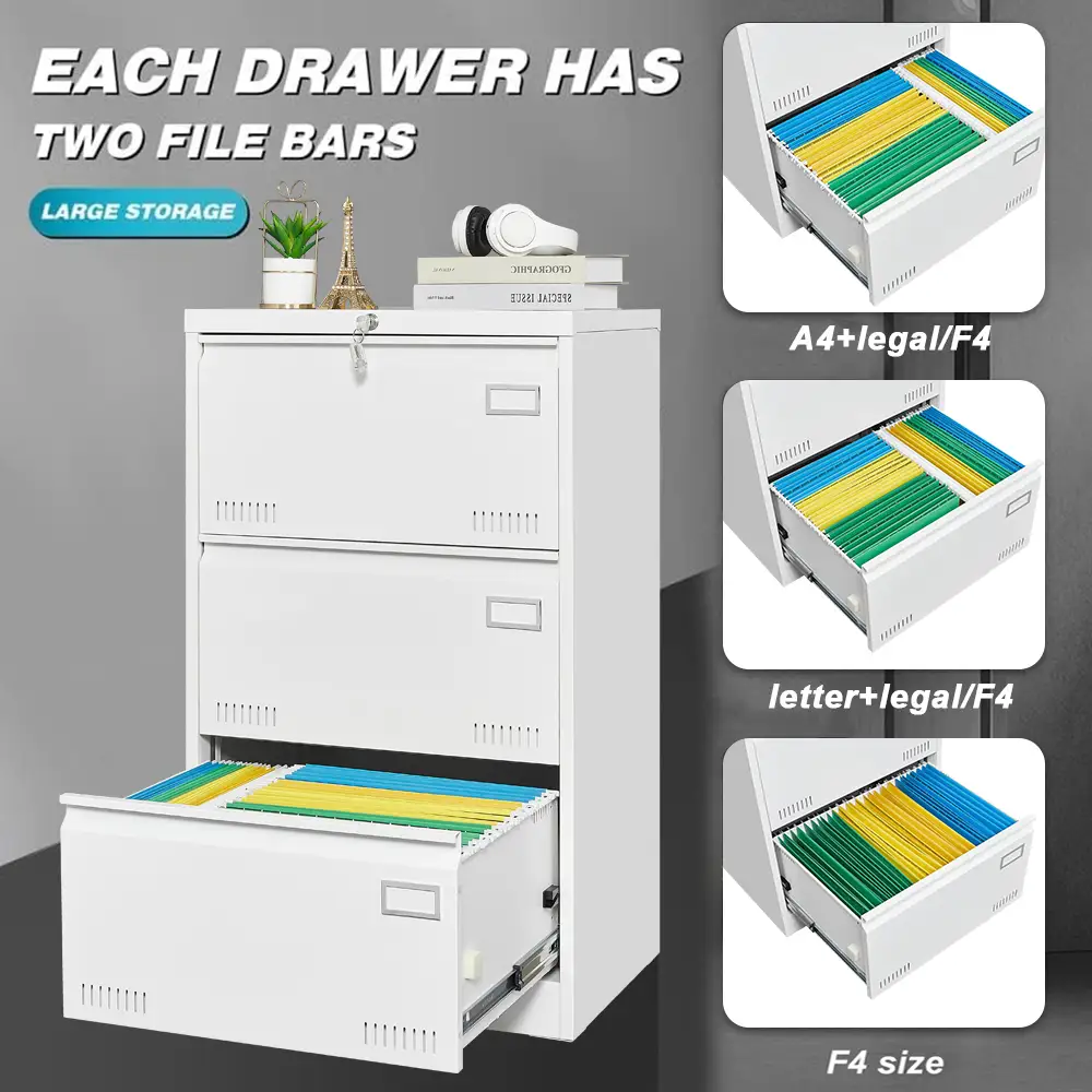 Filing Cabinet Lateral File Cabinet 3 Drawer, White Filing Cabinets with Lock