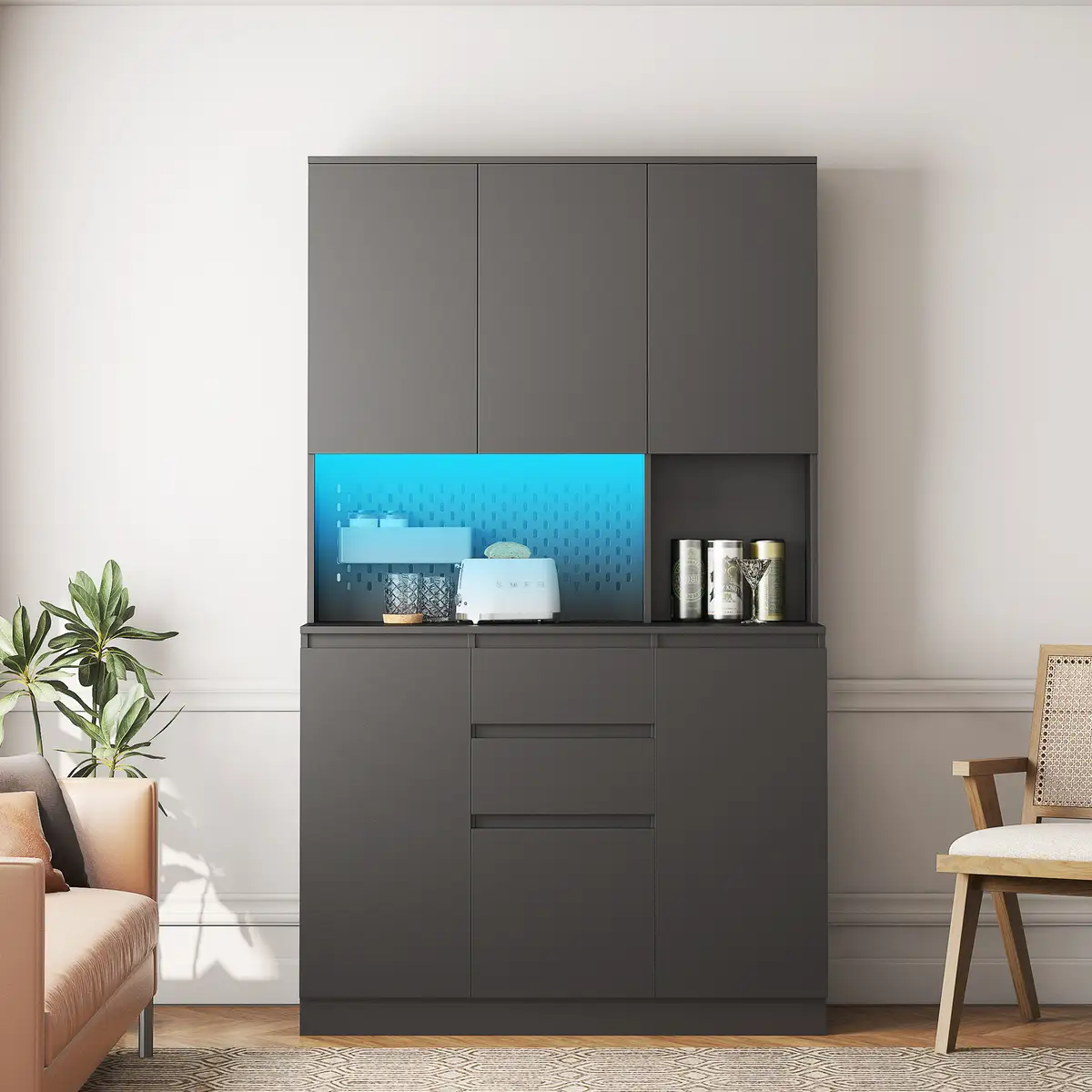 74" Freestanding Kitchen Pantry Cabinet Cupboard with