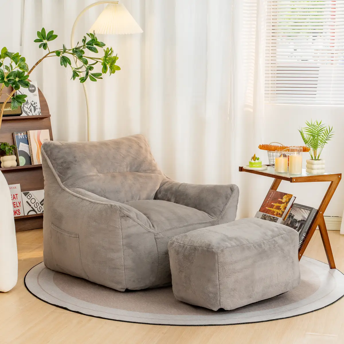 Bean Bag Chairs, Soft Tufted Foam Bean Bag Chair with Faux Fur Fabric