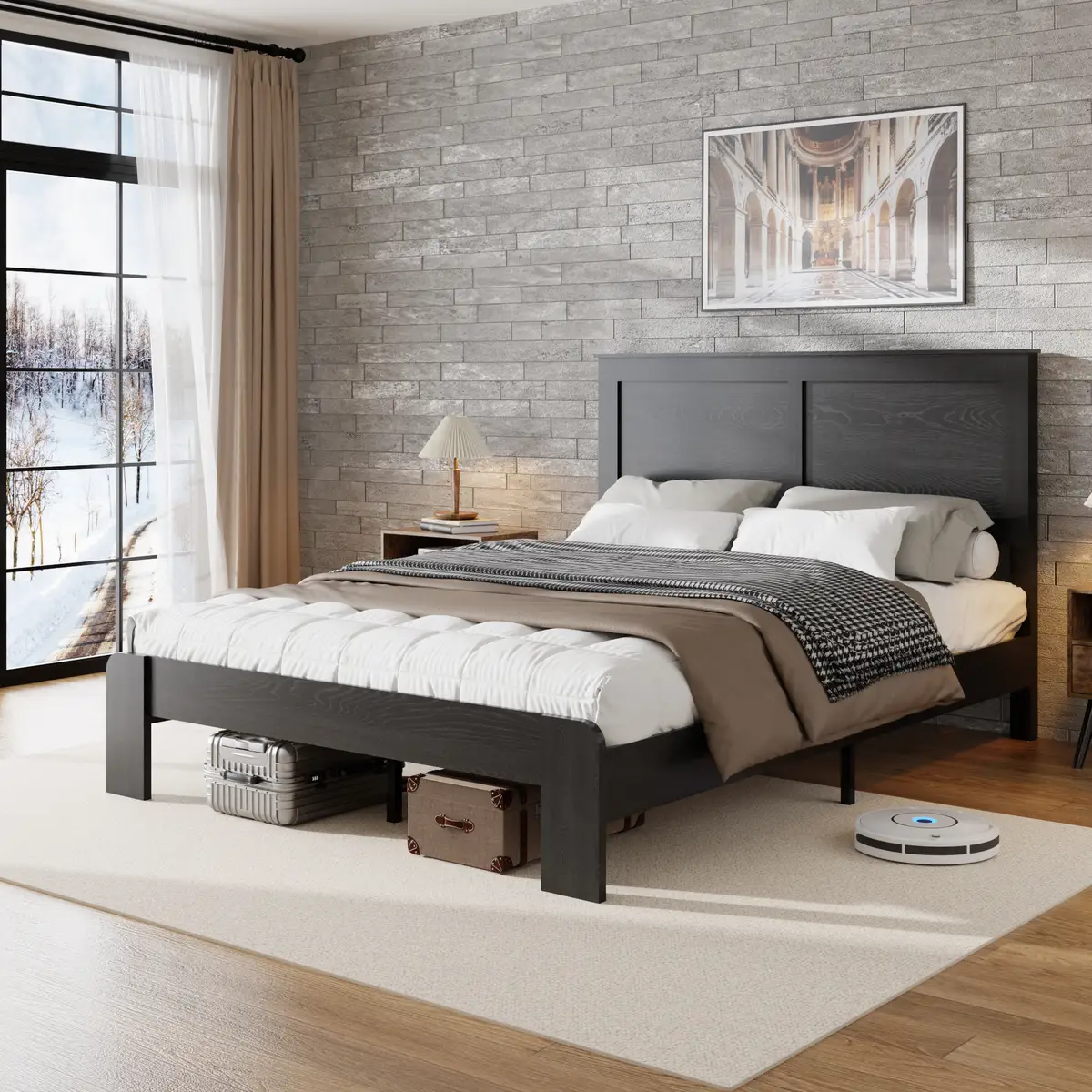 Bed Frame Queen Size, Wood Platform Bed Frame , Noise Free, No Box Spring Needed