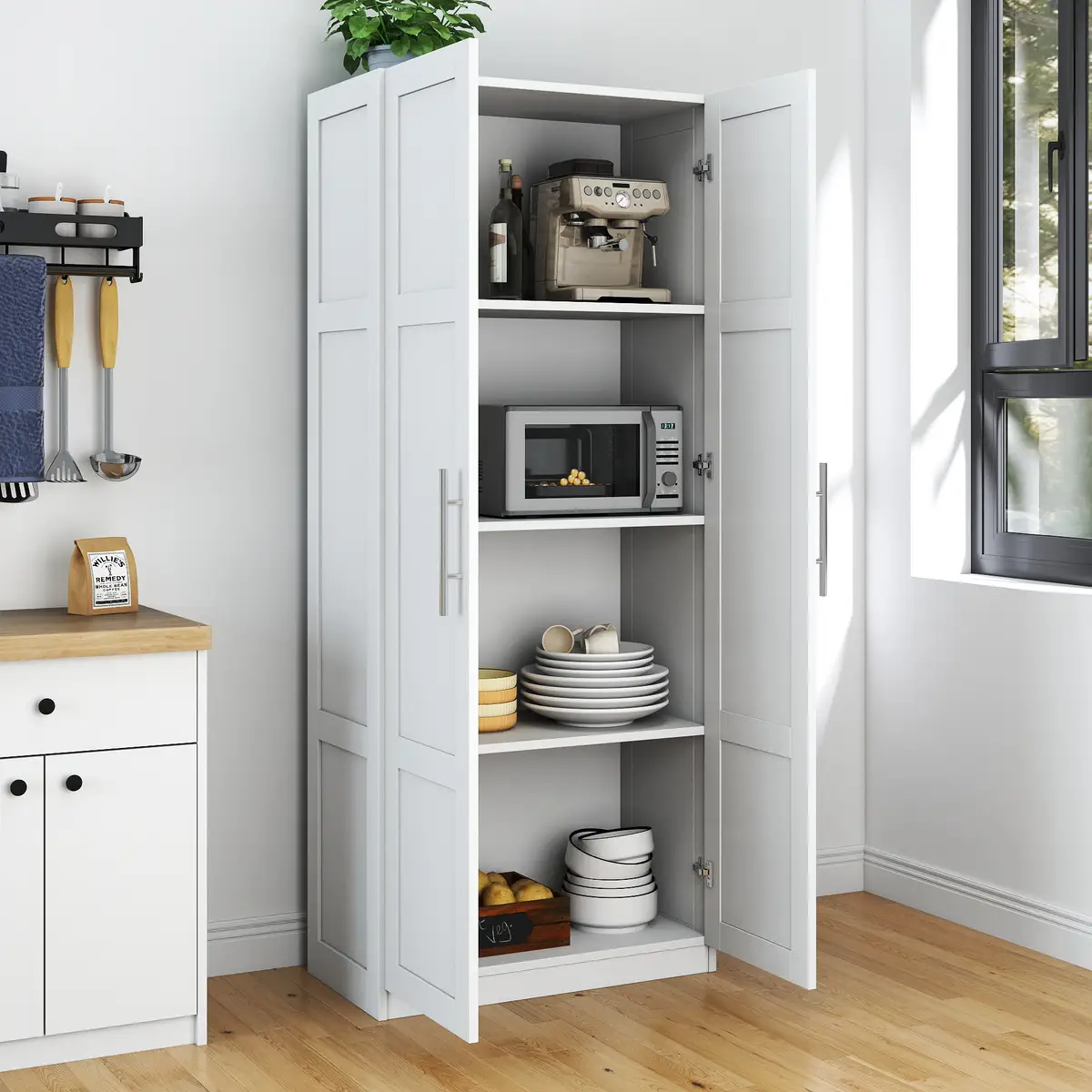 Pantry Cabinet, Kitchen Pantry Storage Cabinets with 2 Door and 3 Shelves