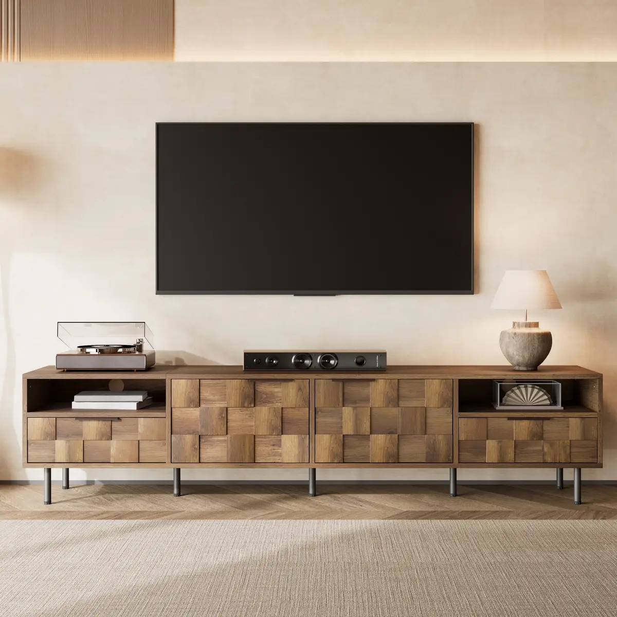Mid Century TV Stand with 2 Drawers, Media Console Table for TVs up to 85''