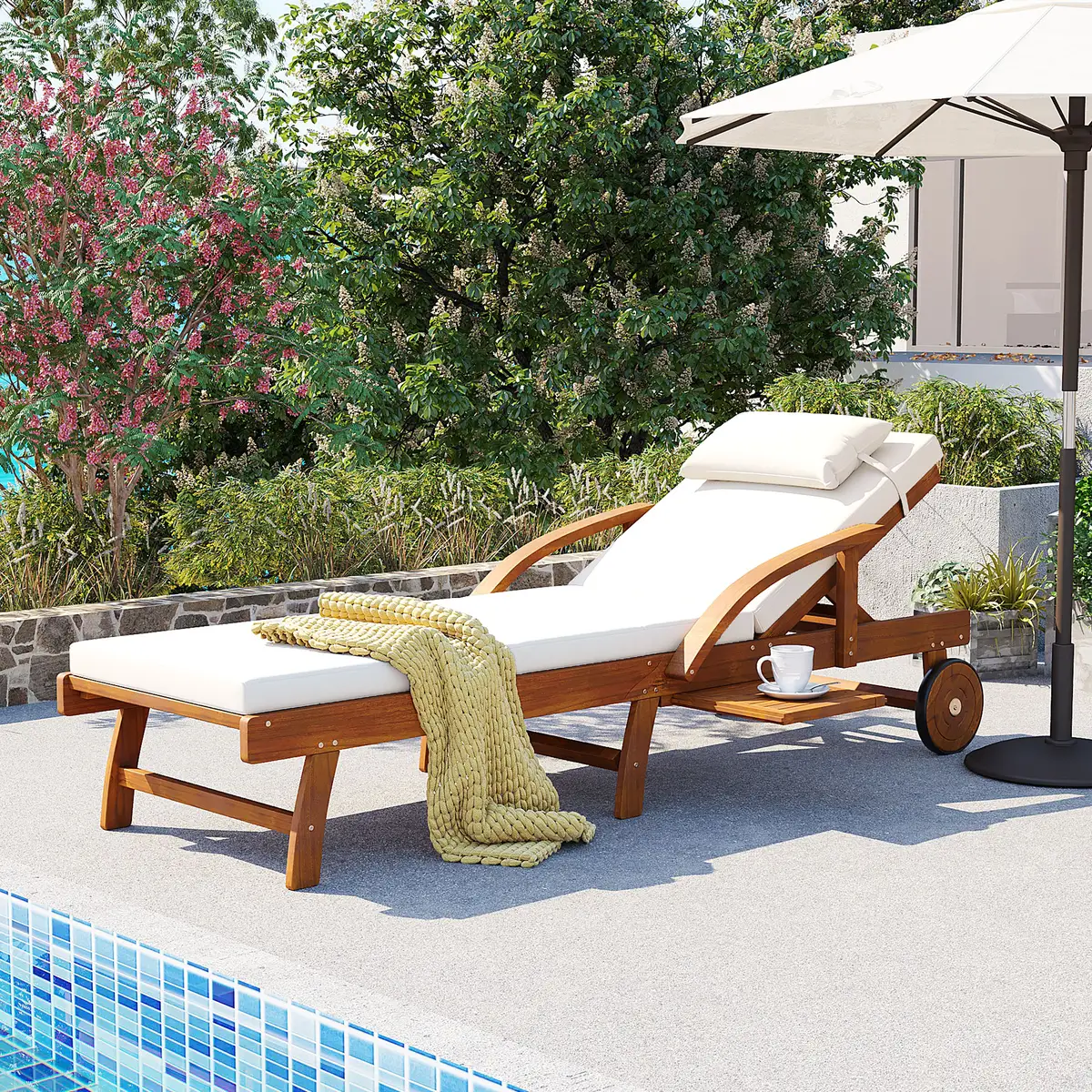 U_Style 77.5" Adjustable Outdoor Lounge Chair – Acacia Wood Frame