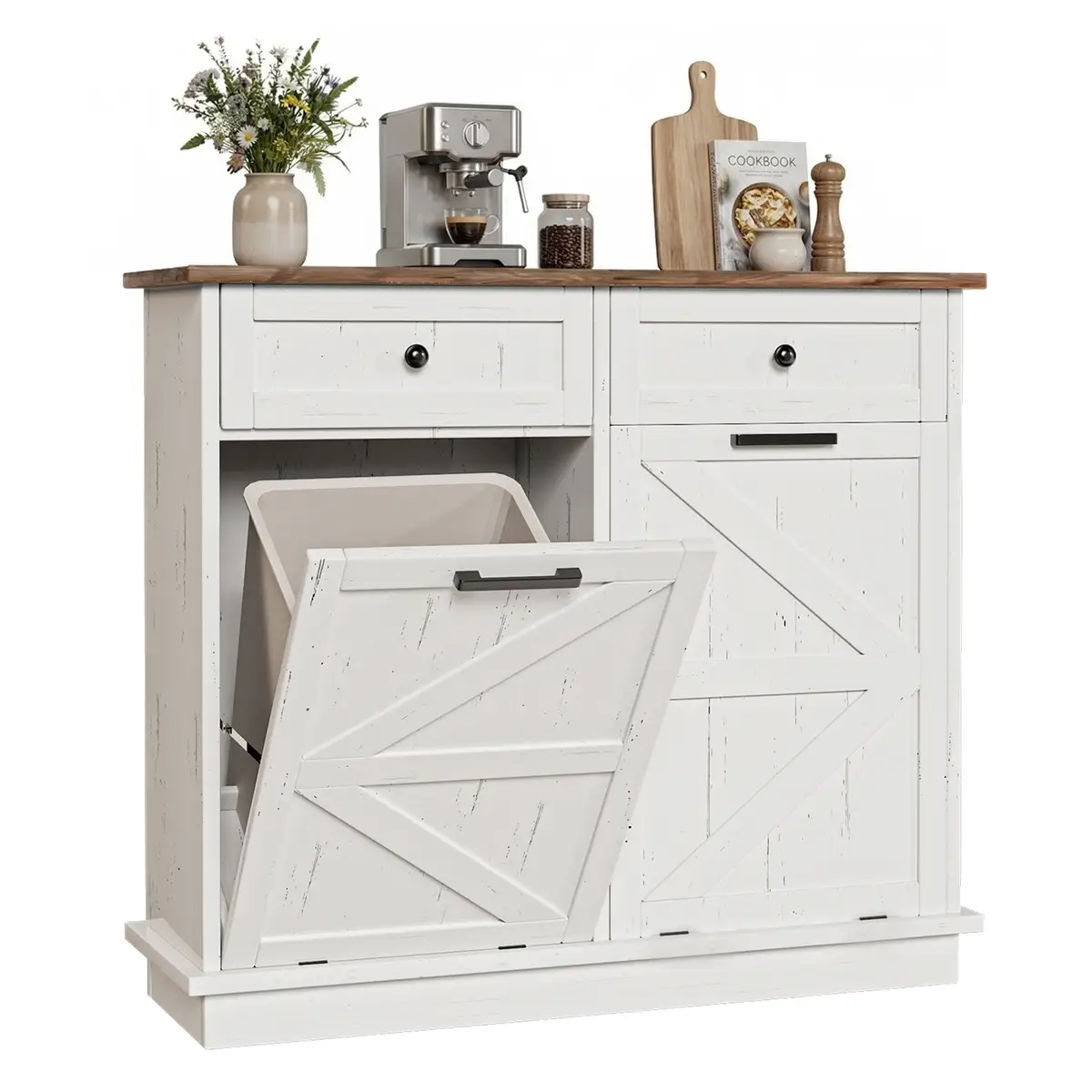 Tilt Out Trash Can Cabinet for Kitchen, Double 10-Gallon Hidden Trash Cabinet