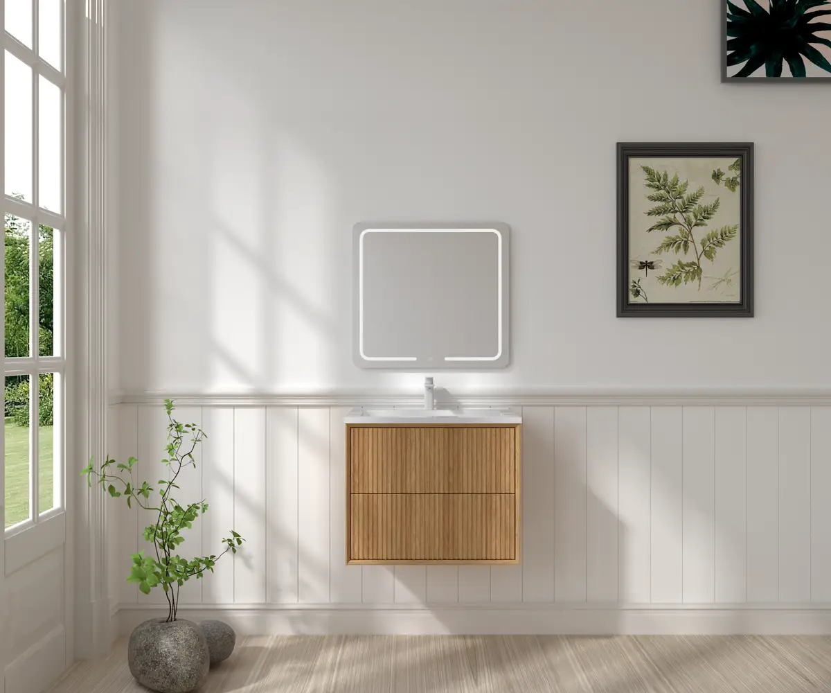 24'' Floating Bathroom Vanity Set, Wall Mounted Solid Wood Bathroom Cabinet