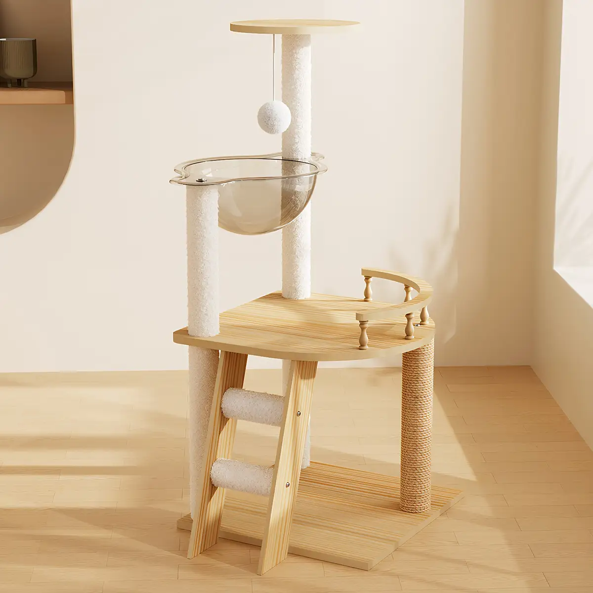 41.3" Modern Cat Tower, Wood Cat Tree Tower for Indoor Cats, Cat Treewith