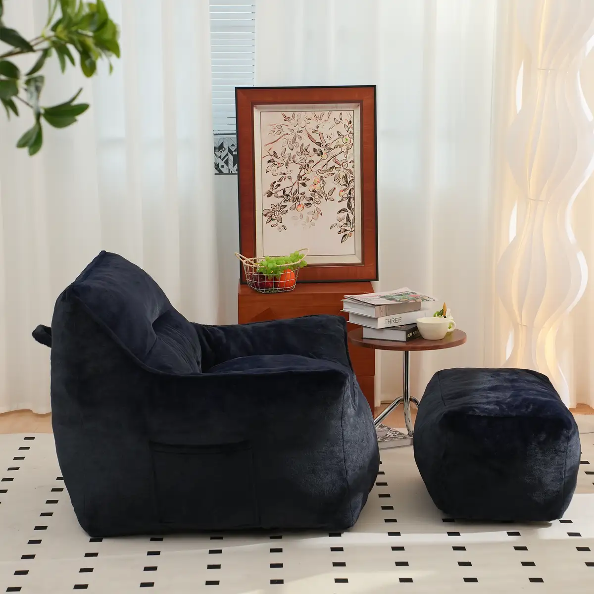 Bean Bag Chairs, Soft Tufted Foam Bean Bag Chair with Faux Fur Fabric