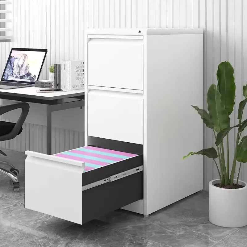 3 Drawer Vertical File Cabinet with Lock, Narrow Metal Steel Storage Cabinet