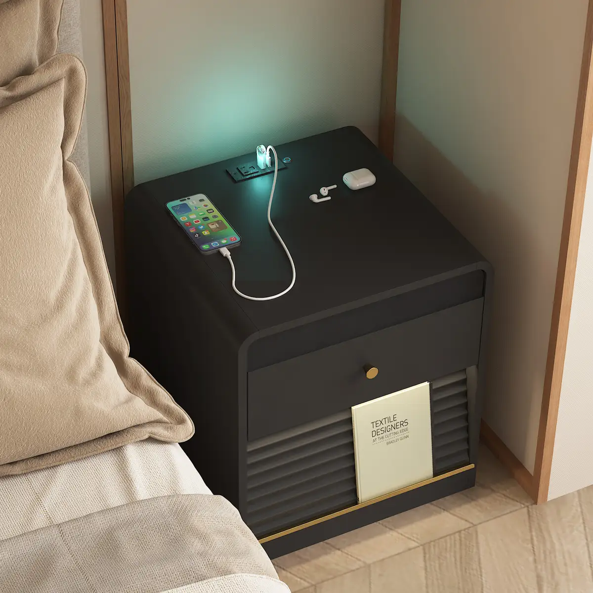 Nightstand with Charging Station, Smart Nightstand with Night Light, with Led