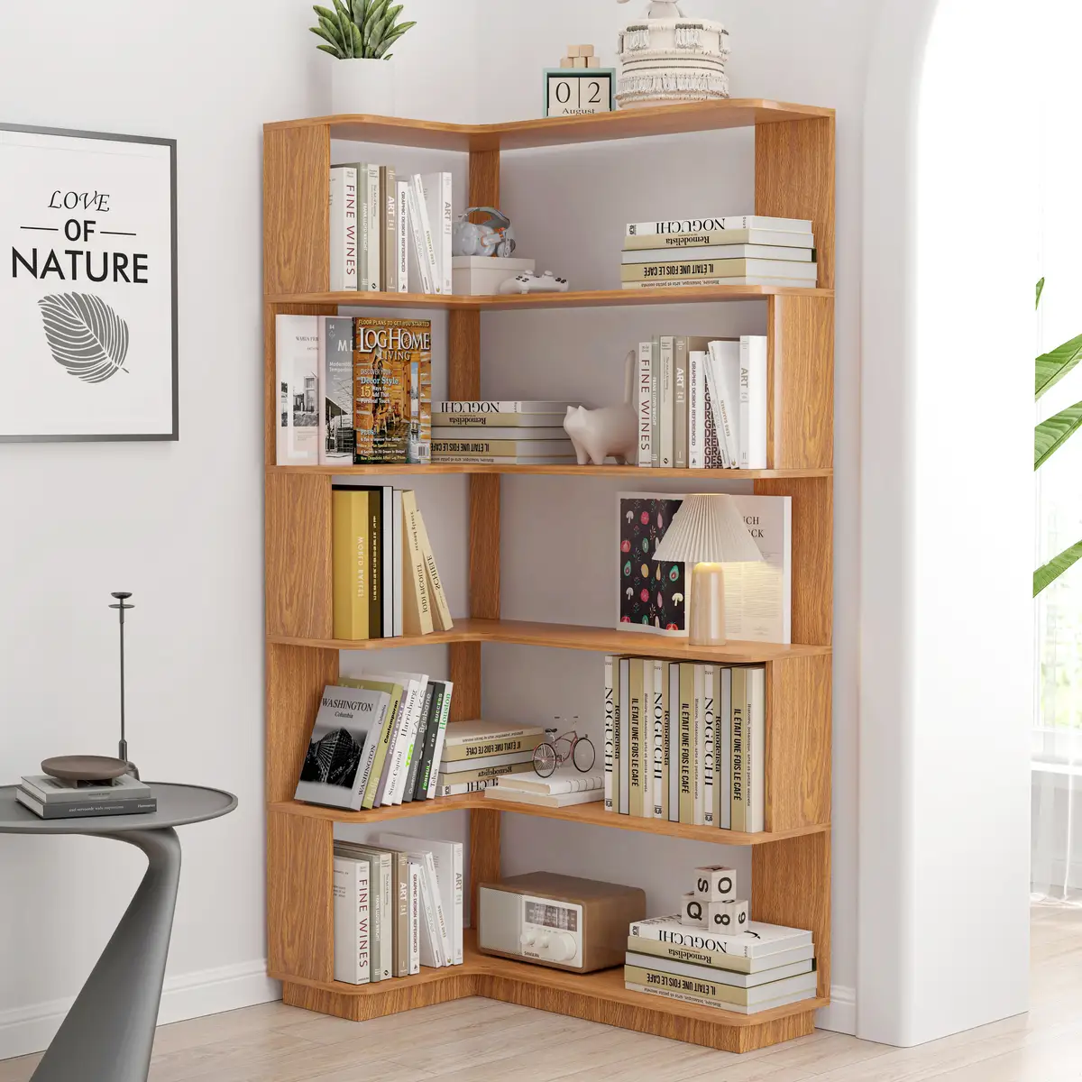 90cm (35.43") extended size 5-Tier Freestanding L-Shaped Corner Bookshelf