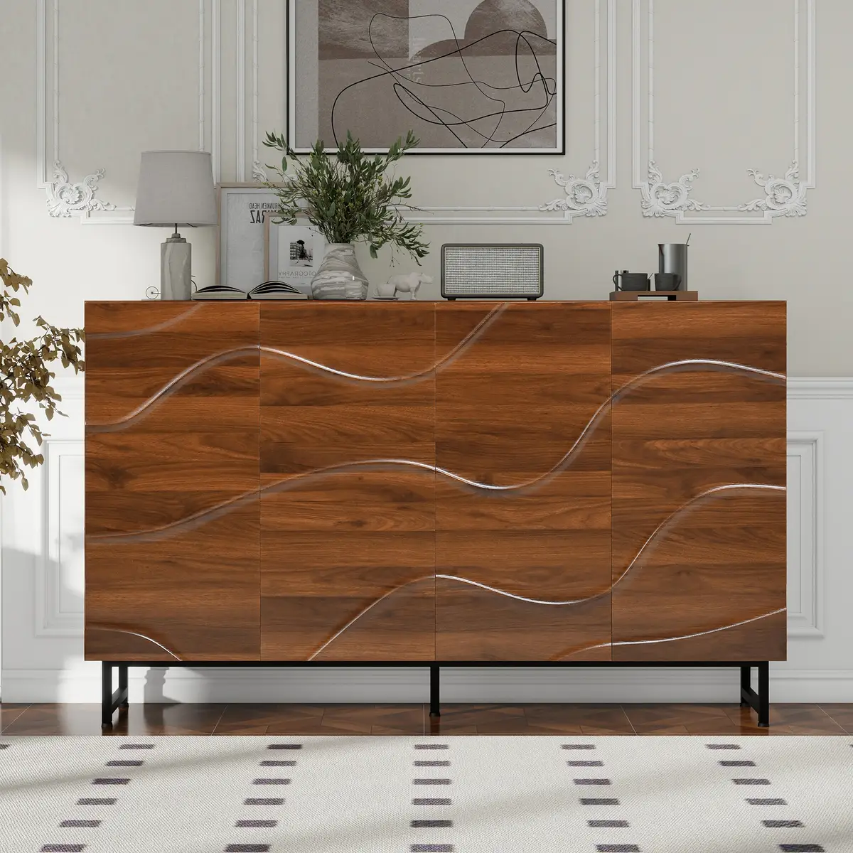 Modern Art Solid Wood Sideboard,59*16*35inch, Wave