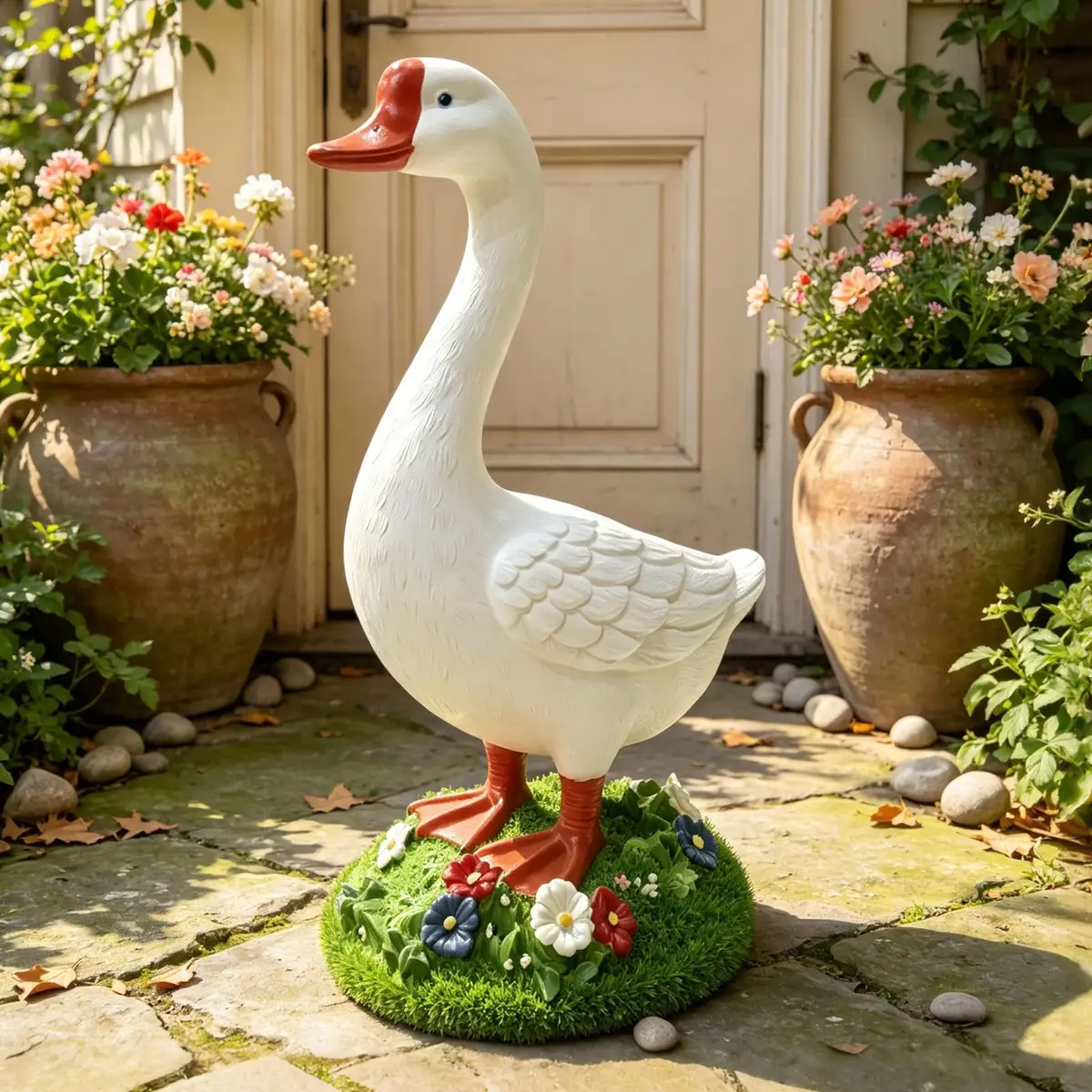 20 Inch DIY Paintable Goose Garden Statue, Magnesia Outdoor Yard Sculpture