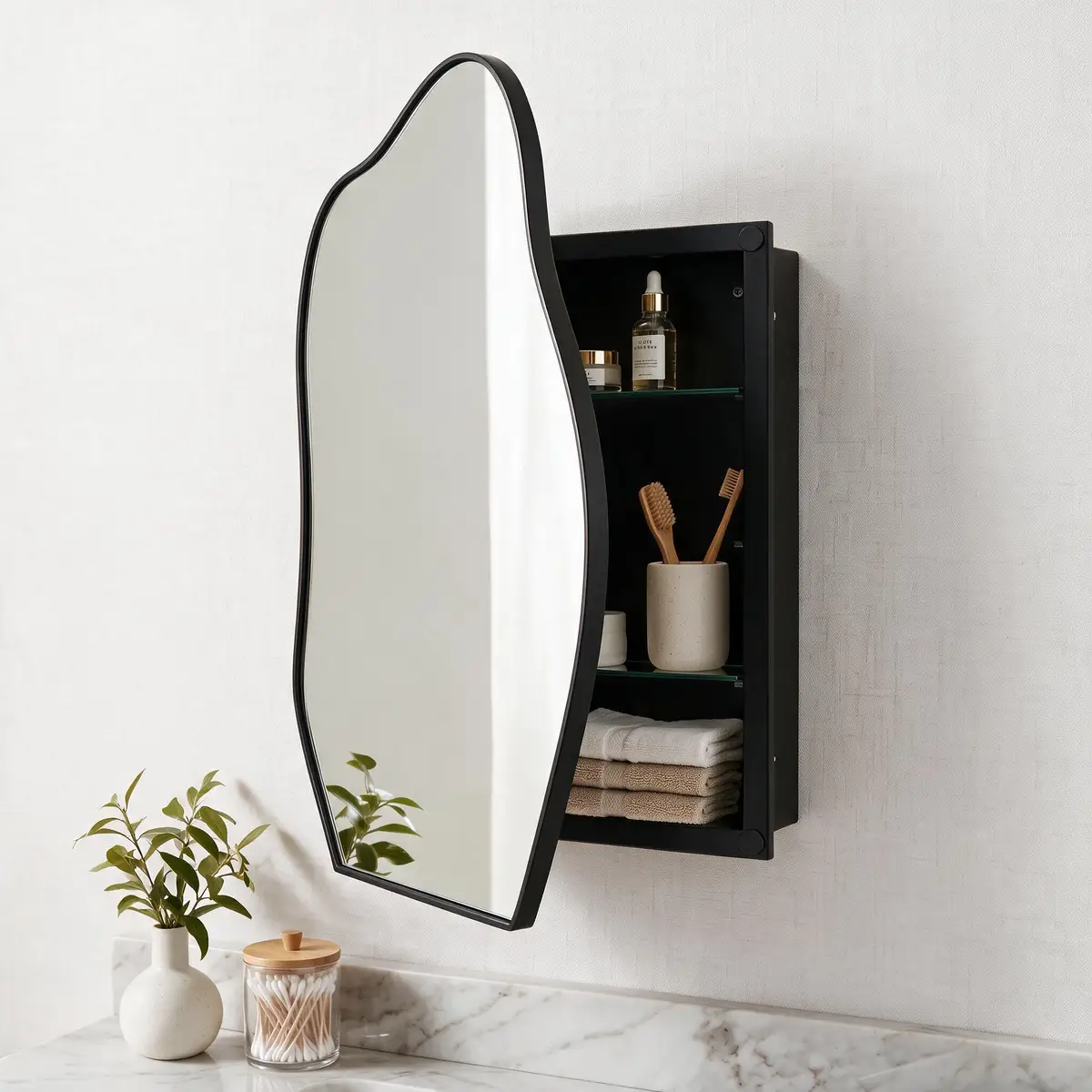 33.5"x22" Irregular Cloud-shaped Surface Mount Mirror Cabinet, Metal Frame