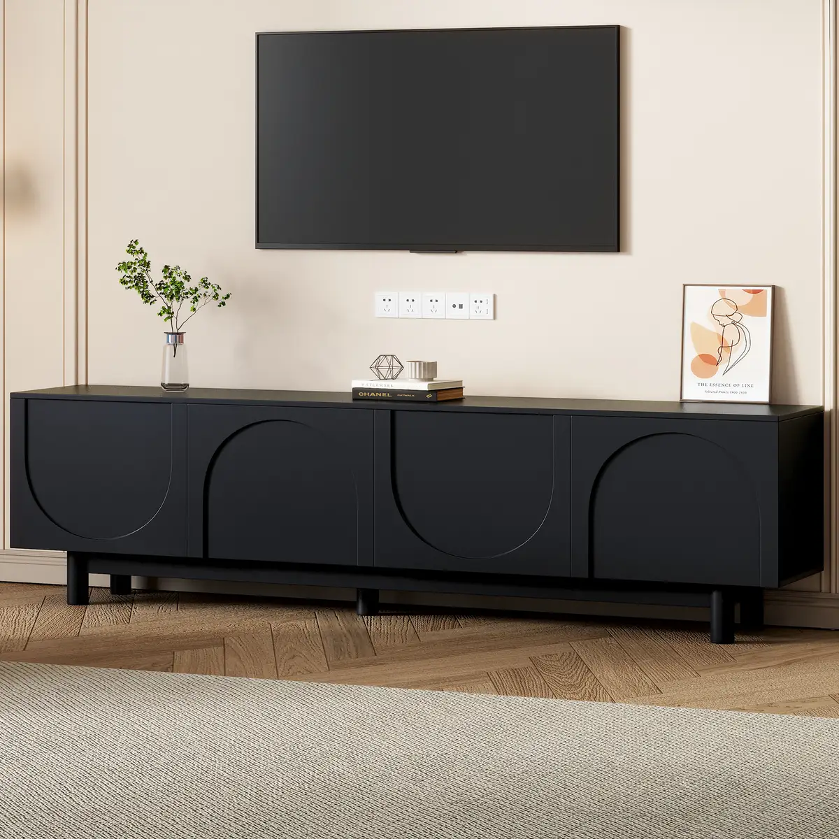ON-TREND Graceful TV Stand with Arch Cabinets for TVs Up to 78'', Minimalist