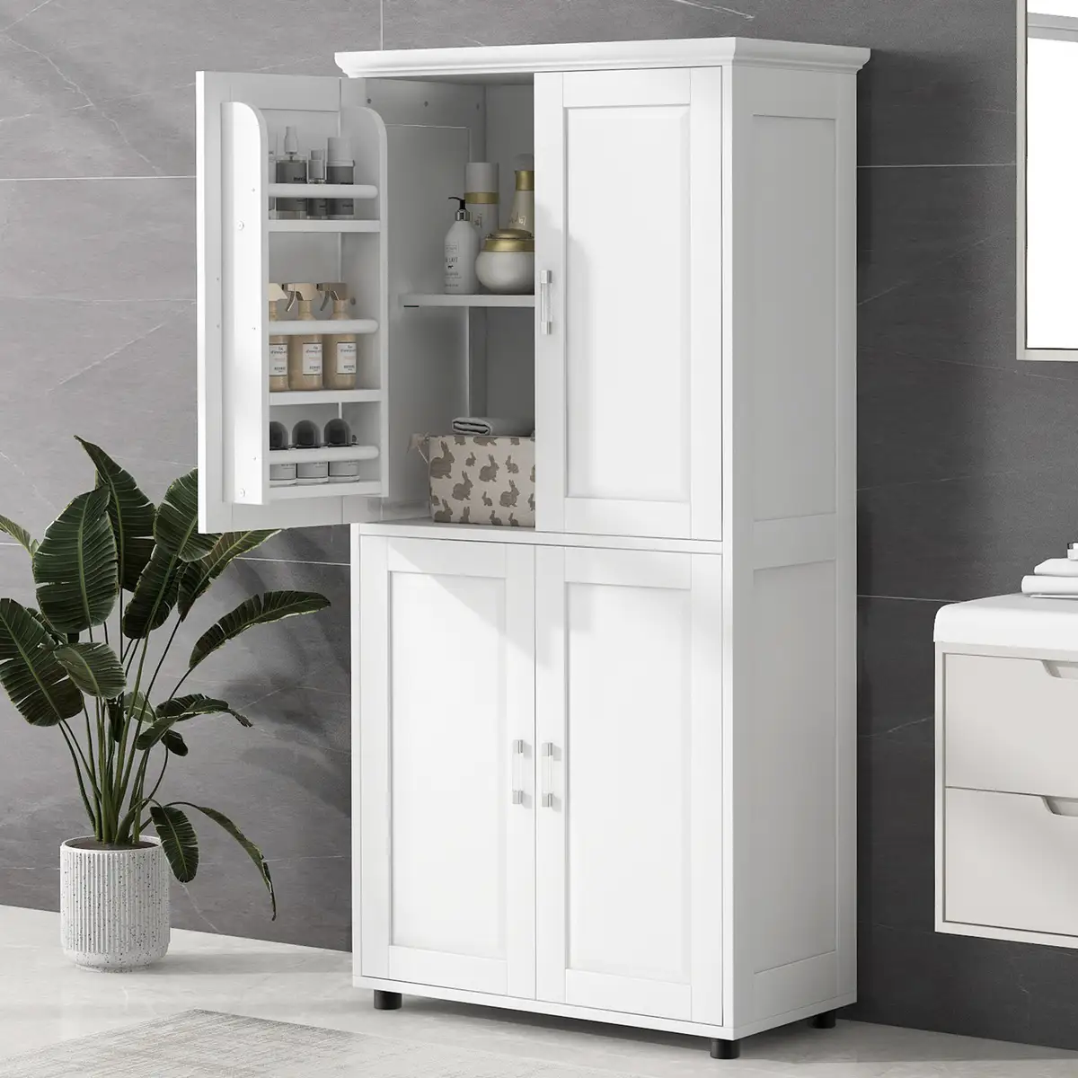 Tall and Wide Bathroom Floor Storage Cabinet, Bathroom