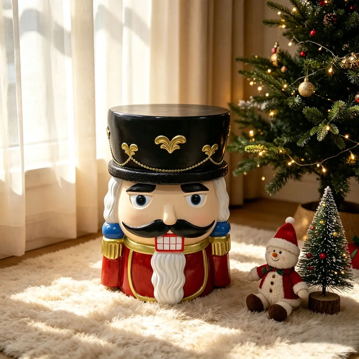 19'' Classic Nutcracker Soldier Stool, Retro Christmas Character Side Table