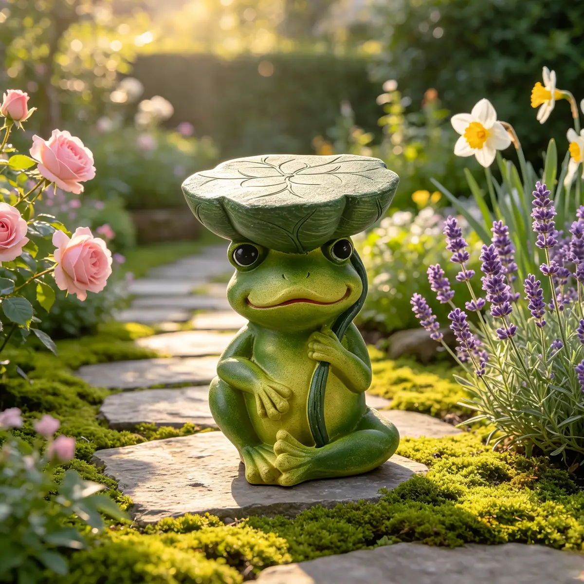 13.5" Sculptures Garden Statues, Frog Stool Garden Statue, Magnesium Oxide