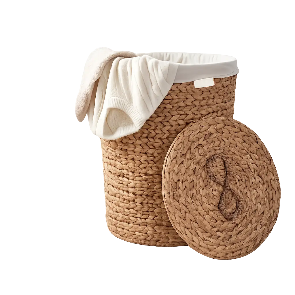 Ludmilla Round Tall Water Hyacinth Woven Wicker Laundry Hamper with Lid
