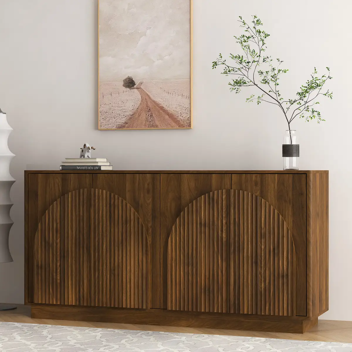 Modern Buffet Cabinet with Storage, Fluted Sideboard Large Buffet
