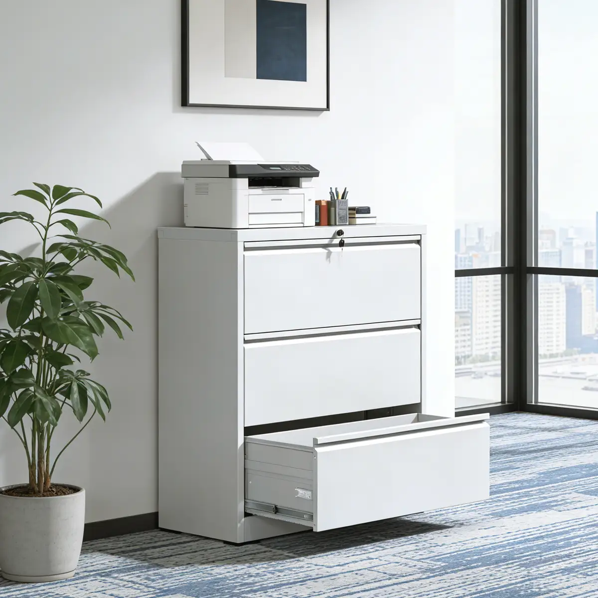 3 Drawer Lateral File Cabinet, 35.4 Inch Wide Metal Filing Cabinet, Locking